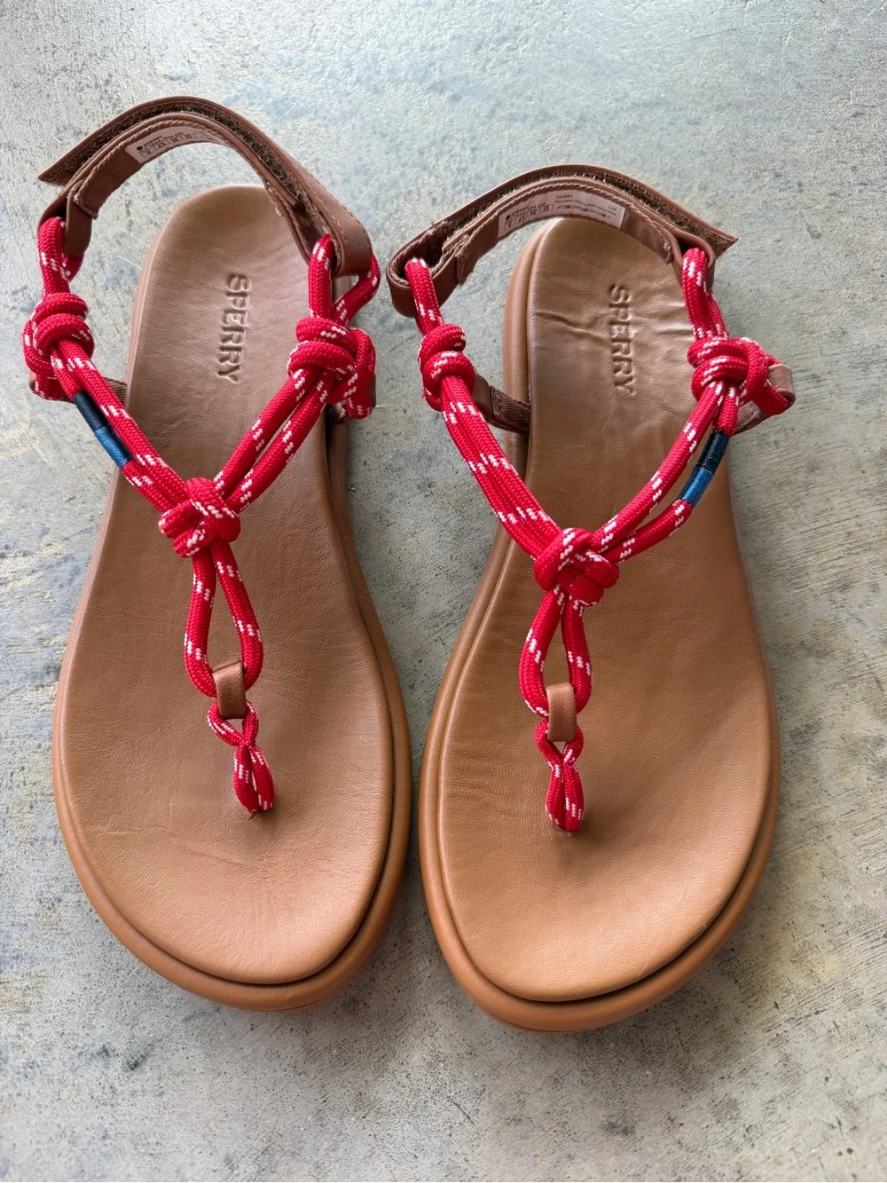 Sperry Women’s Red Rope-Tie Tan Leather Sandals - Picture 1 of 3